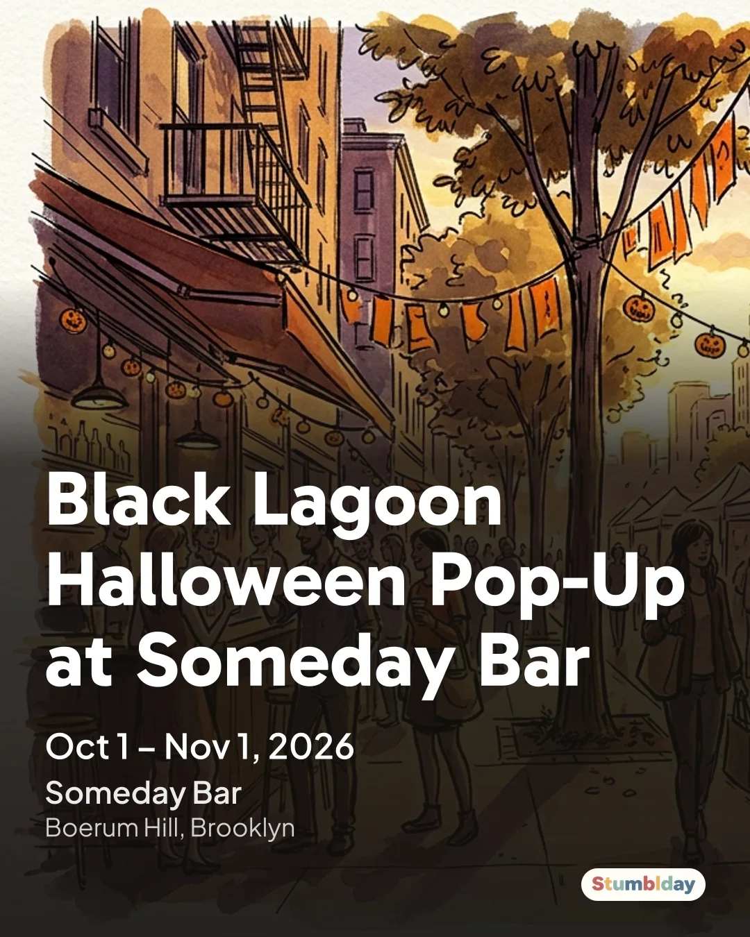 Flyer for Black Lagoon Halloween Pop-Up at Someday Bar: Oct 1 – Nov 1, 2026 at Someday Bar