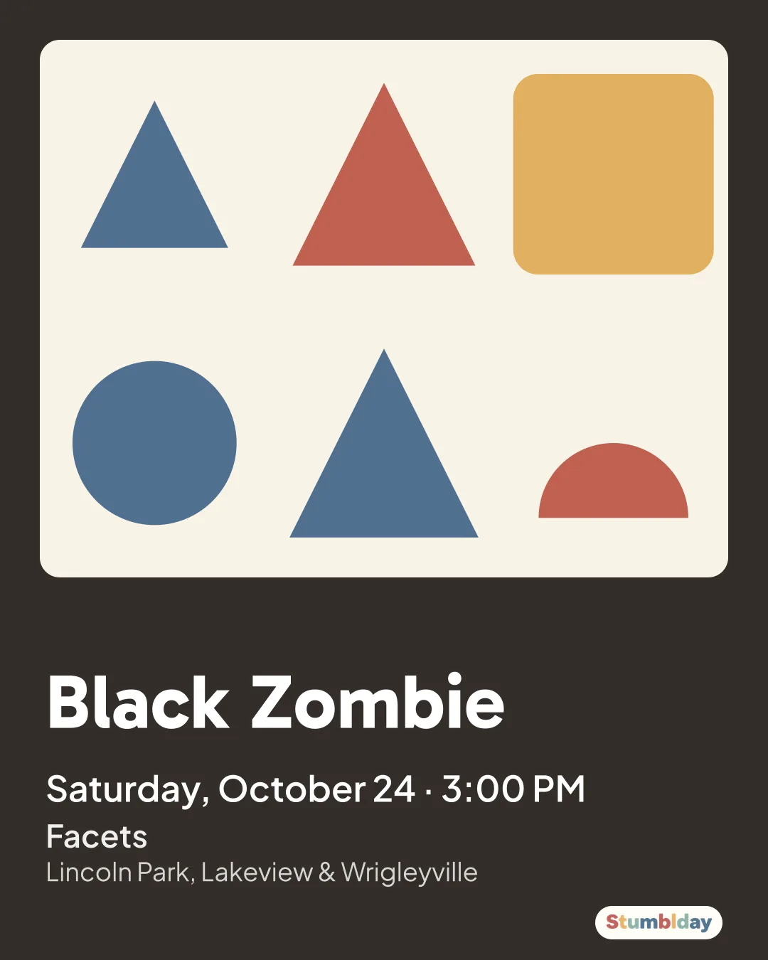 Flyer for Black Zombie: Saturday, October 24 · 3:00 PM at Facets