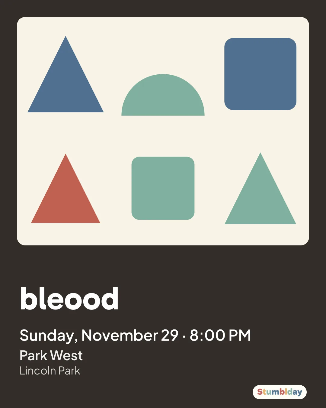 Flyer for bleood: Sunday, November 29 · 8:00 PM at Park West