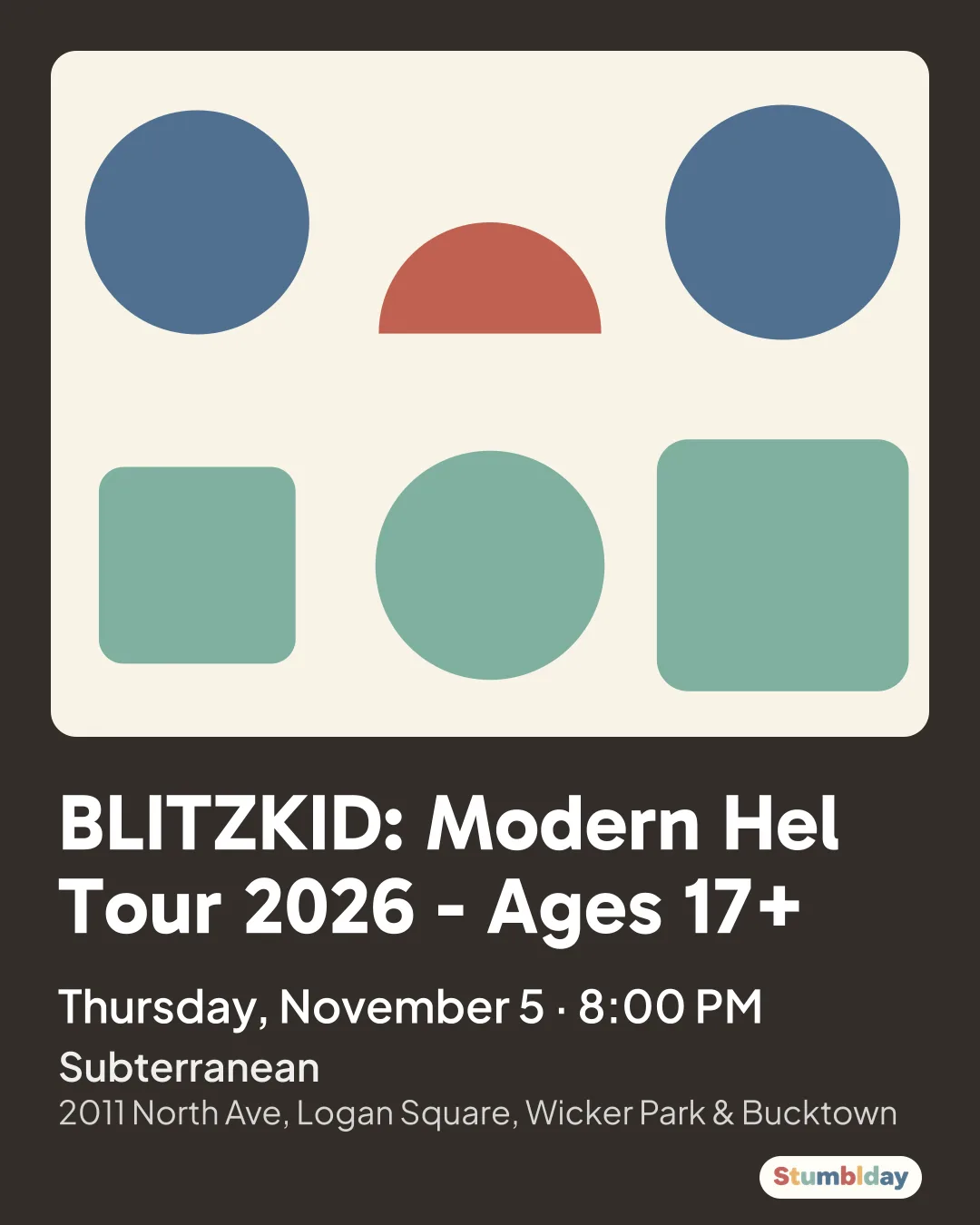 Flyer for BLITZKID: Modern Hel Tour 2026 - Ages 17+: Thursday, November 5 · 8:00 PM at Subterranean