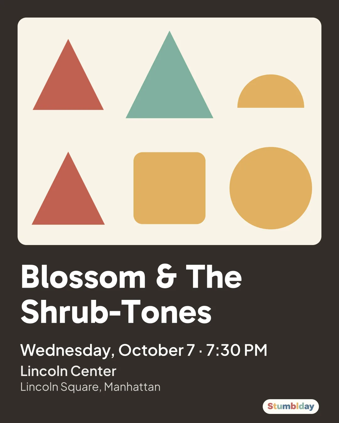 Flyer for Blossom & The Shrub-Tones: Wednesday, October 7 · 7:30 PM at Lincoln Center