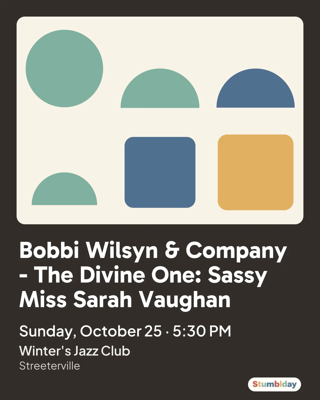 Flyer for Bobbi Wilsyn & Company - The Divine One: Sassy Miss Sarah Vaughan: Sunday, October 25 · 5:30 PM at Winter's Jazz Club