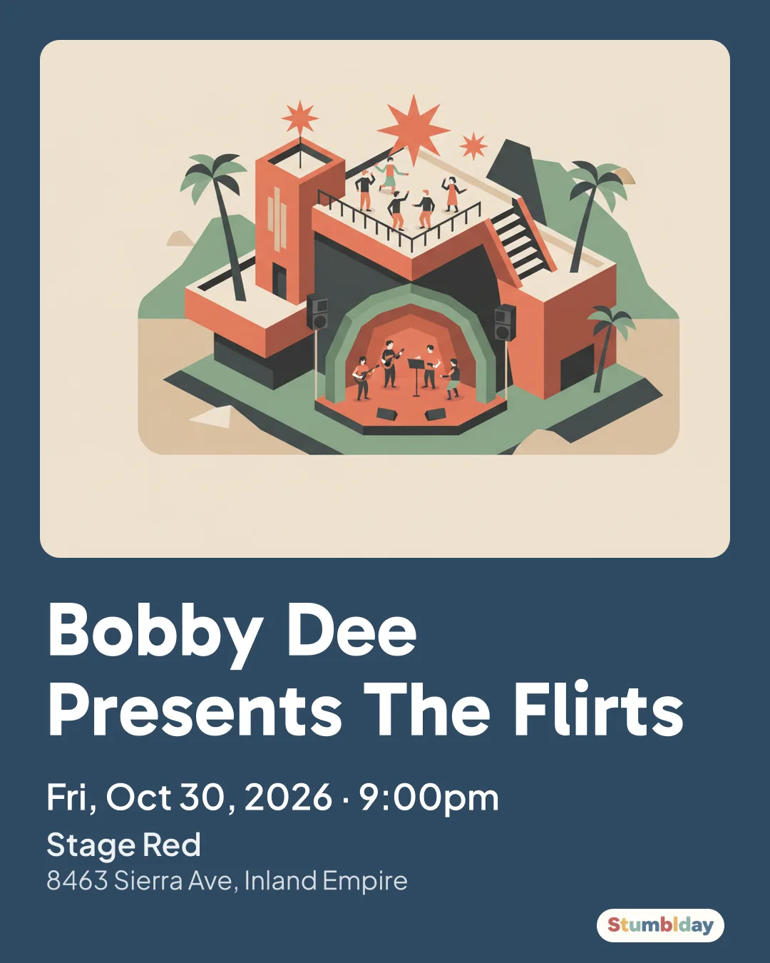 Flyer for Bobby Dee Presents The Flirts: Fri, Oct 30, 2026 · 9:00pm at Stage Red