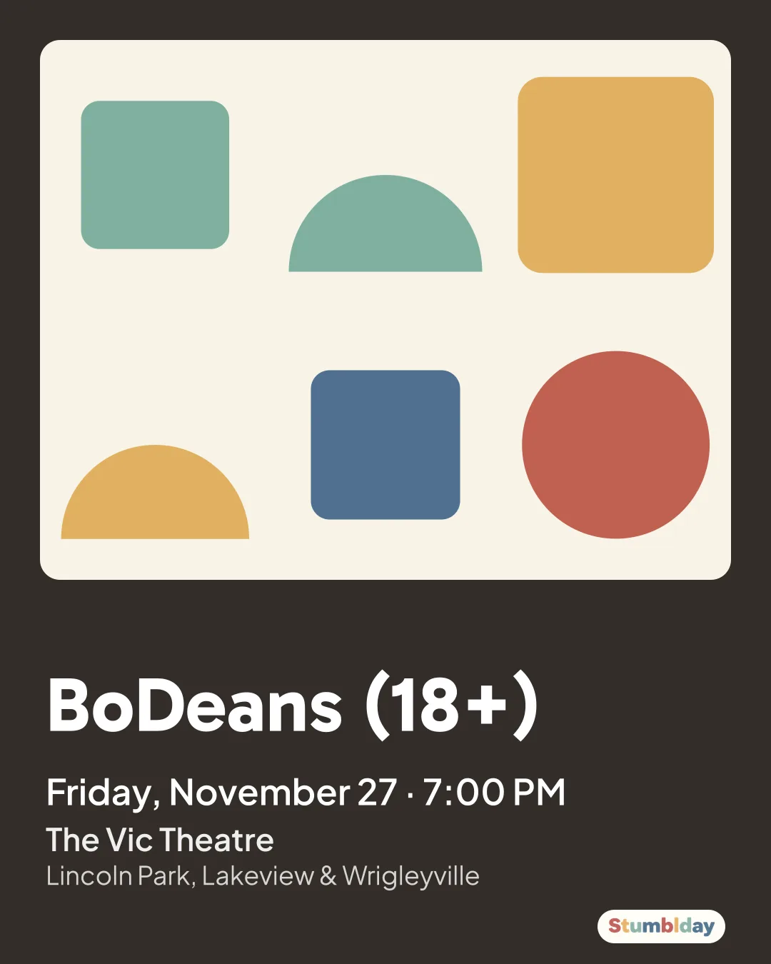 Flyer for BoDeans (18+): Friday, November 27 · 7:00 PM at The Vic Theatre