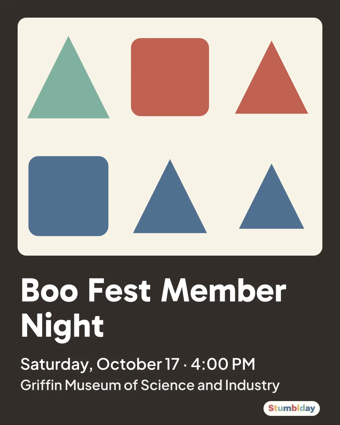 Flyer for Boo Fest Member Night: Saturday, October 17 · 4:00 PM at Griffin Museum of Science and Industry