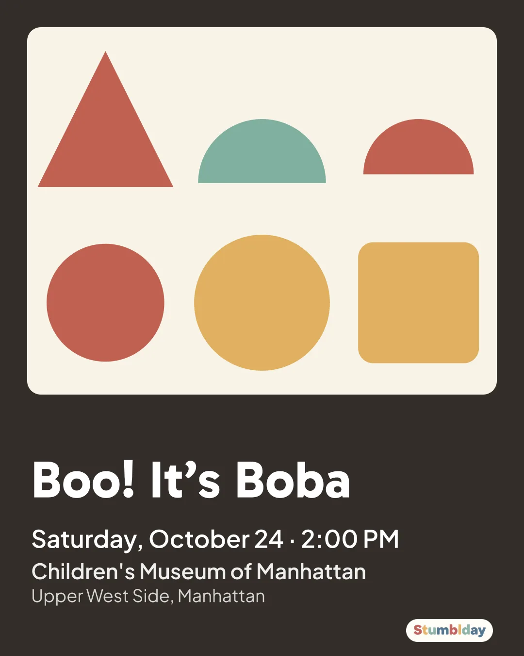 Flyer for Boo! It’s Boba: Saturday, October 24 · 2:00 PM at Children's Museum of Manhattan