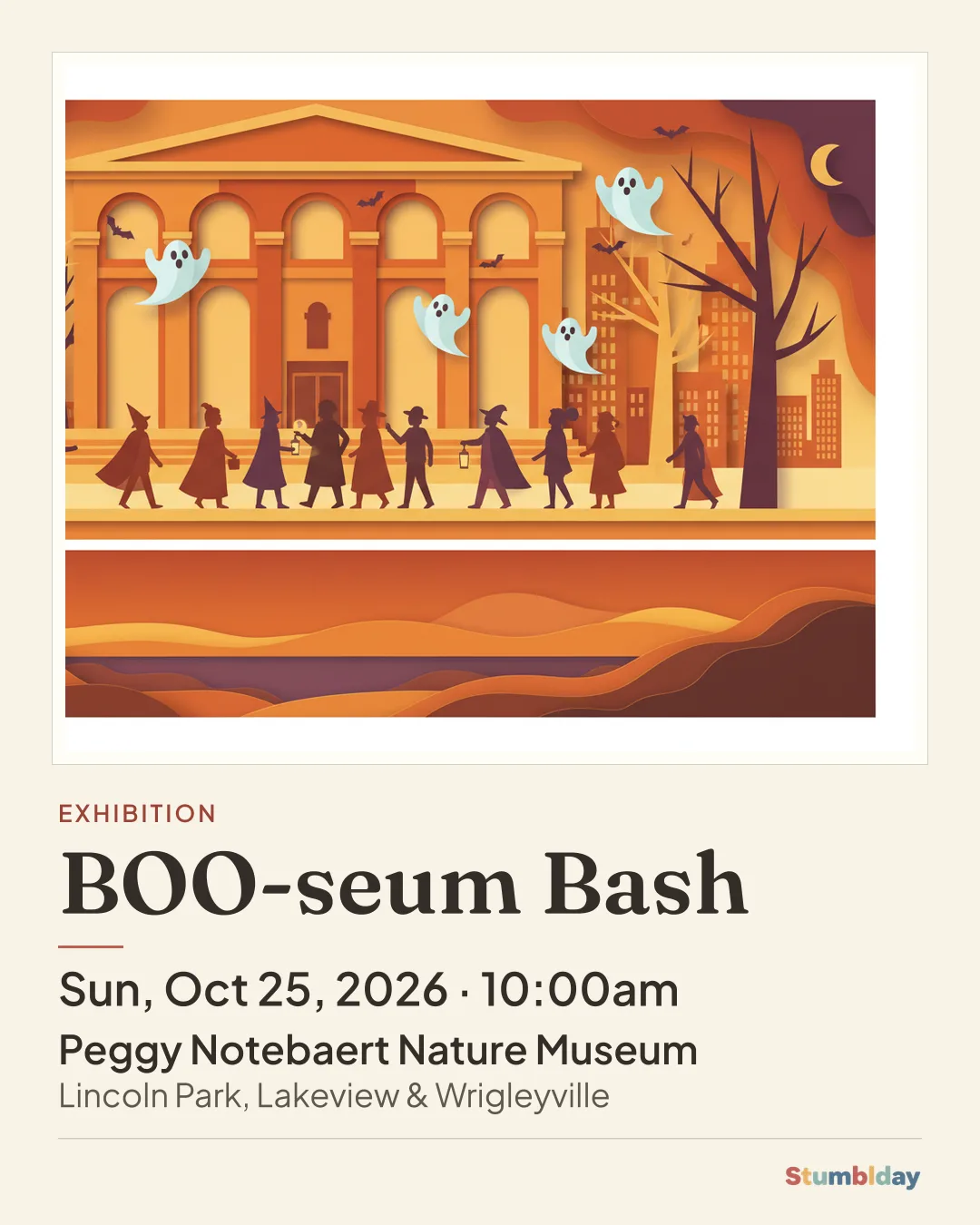 Flyer for BOO-seum Bash: Sun, Oct 25, 2026 · 10:00am at Peggy Notebaert Nature Museum