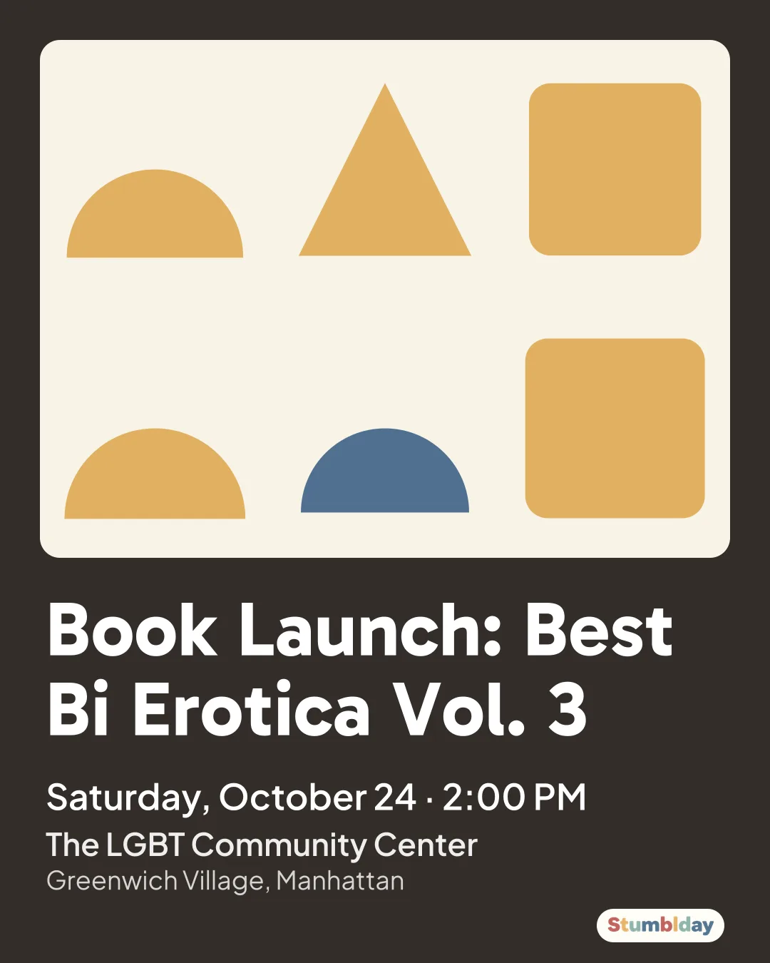 Flyer for Book Launch: Best Bi Erotica Vol. 3: Saturday, October 24 · 2:00 PM at The LGBT Community Center