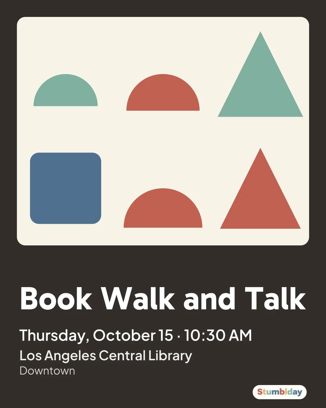 Flyer for Book Walk and Talk: Thursday, October 15 · 10:30 AM at Los Angeles Central Library