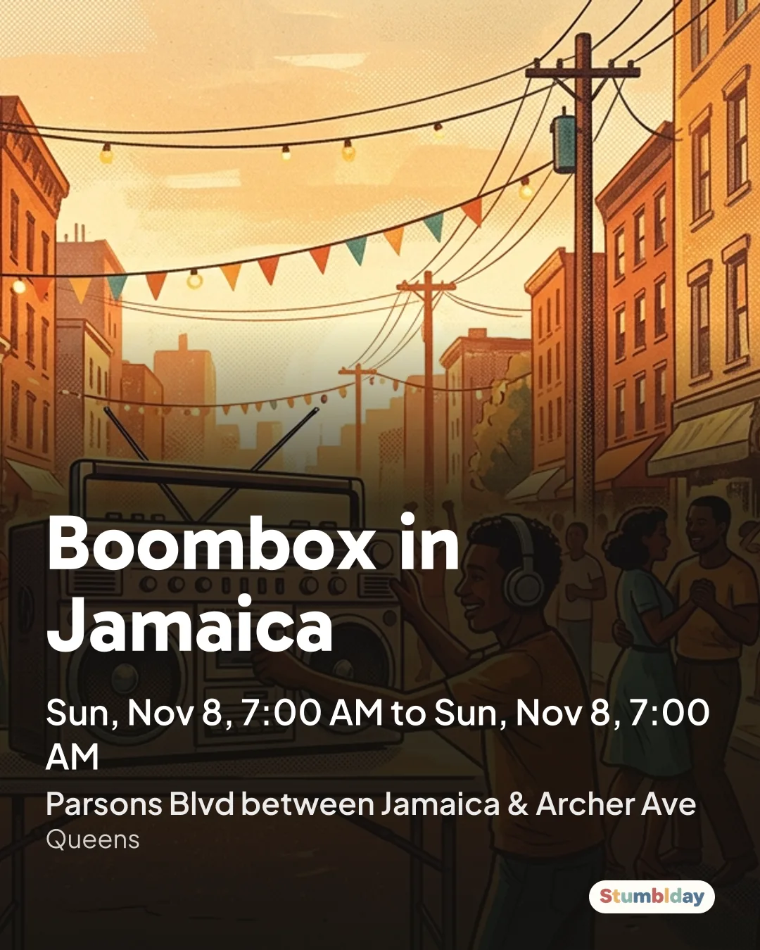 Flyer for Boombox in Jamaica: Sun, Nov 8, 7:00 AM to Sun, Nov 8, 7:00 AM at Parsons Blvd between Jamaica & Archer Ave