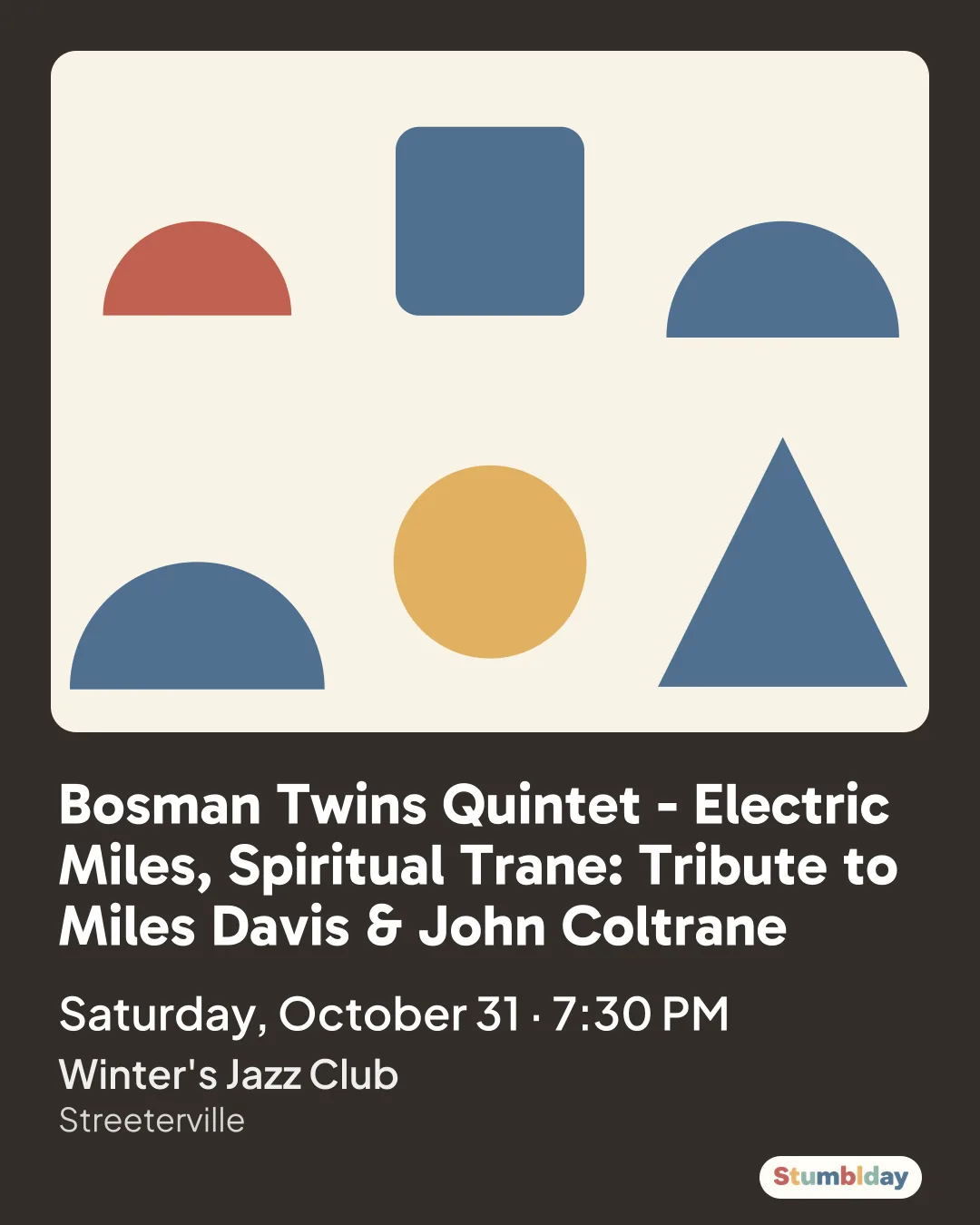 Flyer for Bosman Twins Quintet - Electric Miles, Spiritual Trane: Tribute to Miles Davis & John Coltrane: Saturday, October 31 · 7:30 PM at Winter's Jazz Club