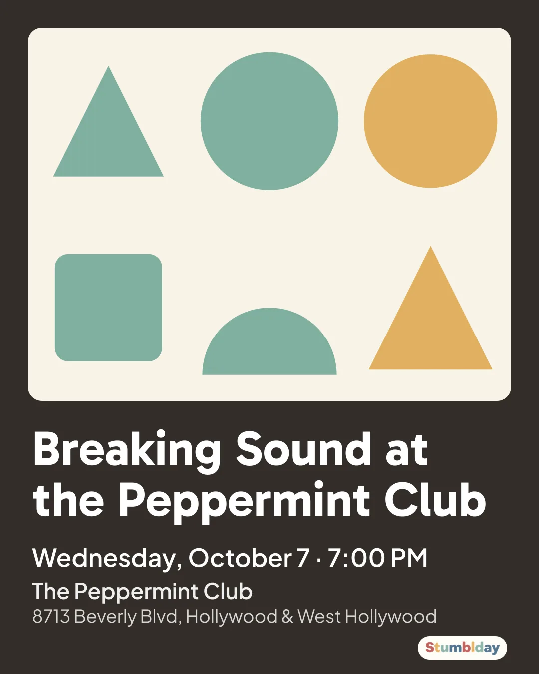 Flyer for Breaking Sound at the Peppermint Club: Wednesday, October 7 · 7:00 PM at The Peppermint Club