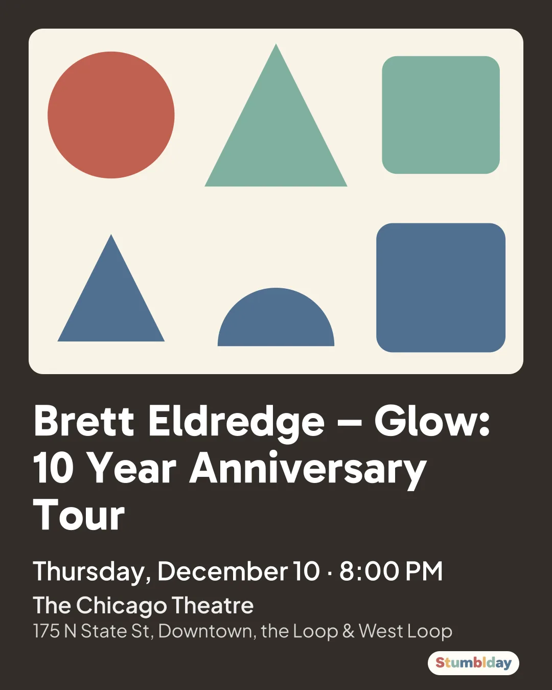 Flyer for Brett Eldredge – Glow: 10 Year Anniversary Tour: Thursday, December 10 · 8:00 PM at The Chicago Theatre