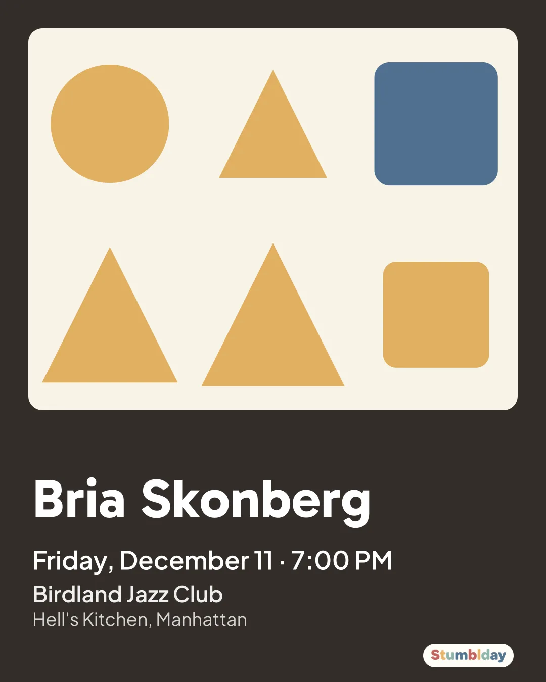 Flyer for Bria Skonberg: Friday, December 11 · 7:00 PM at Birdland Jazz Club