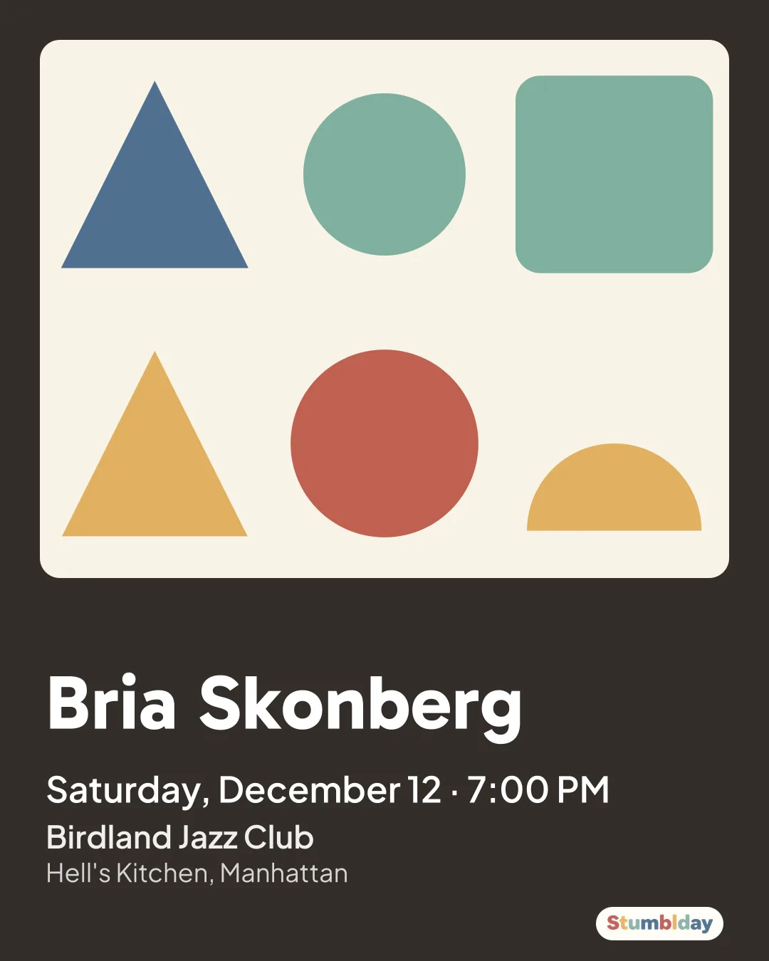 Flyer for Bria Skonberg: Saturday, December 12 · 7:00 PM at Birdland Jazz Club