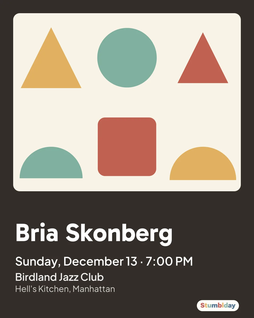 Flyer for Bria Skonberg: Sunday, December 13 · 7:00 PM at Birdland Jazz Club
