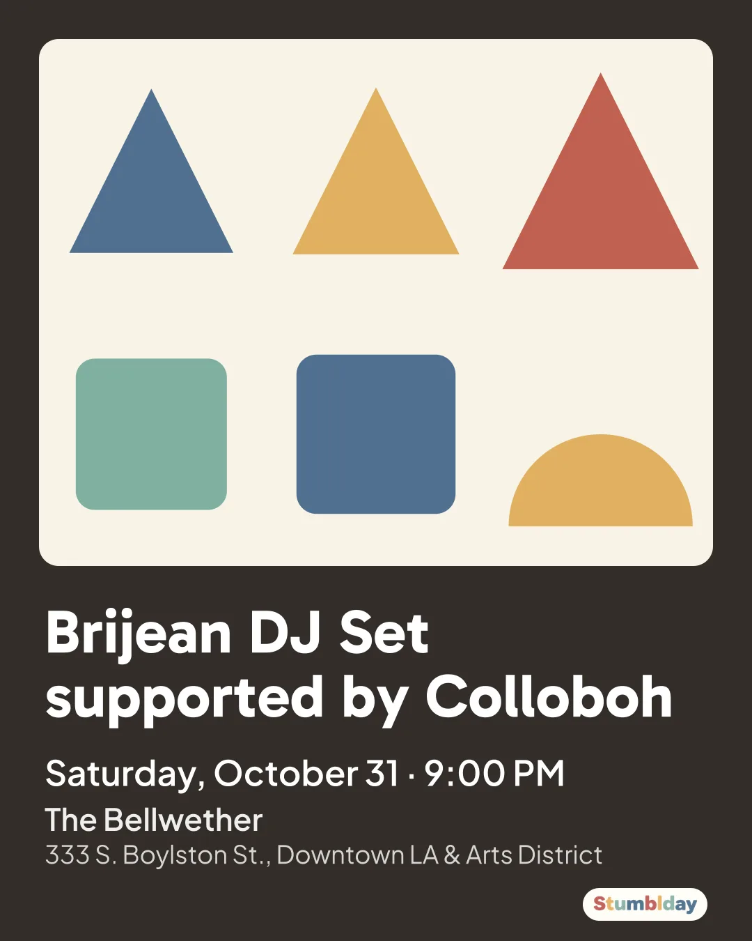 Flyer for Brijean DJ Set supported by Colloboh: Saturday, October 31 · 9:00 PM at The Bellwether