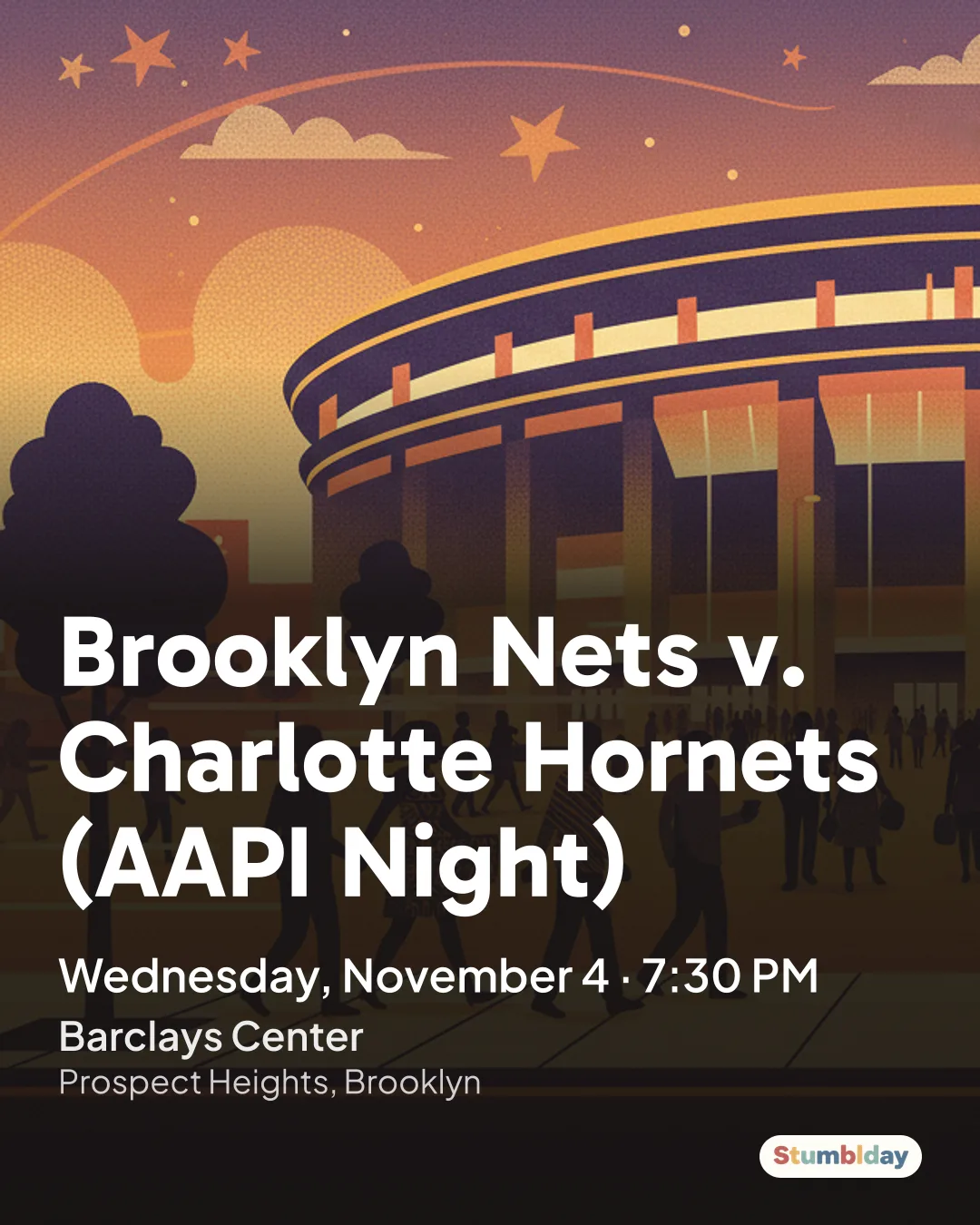 Flyer for Brooklyn Nets v. Charlotte Hornets (AAPI Night): Wednesday, November 4 · 7:30 PM at Barclays Center