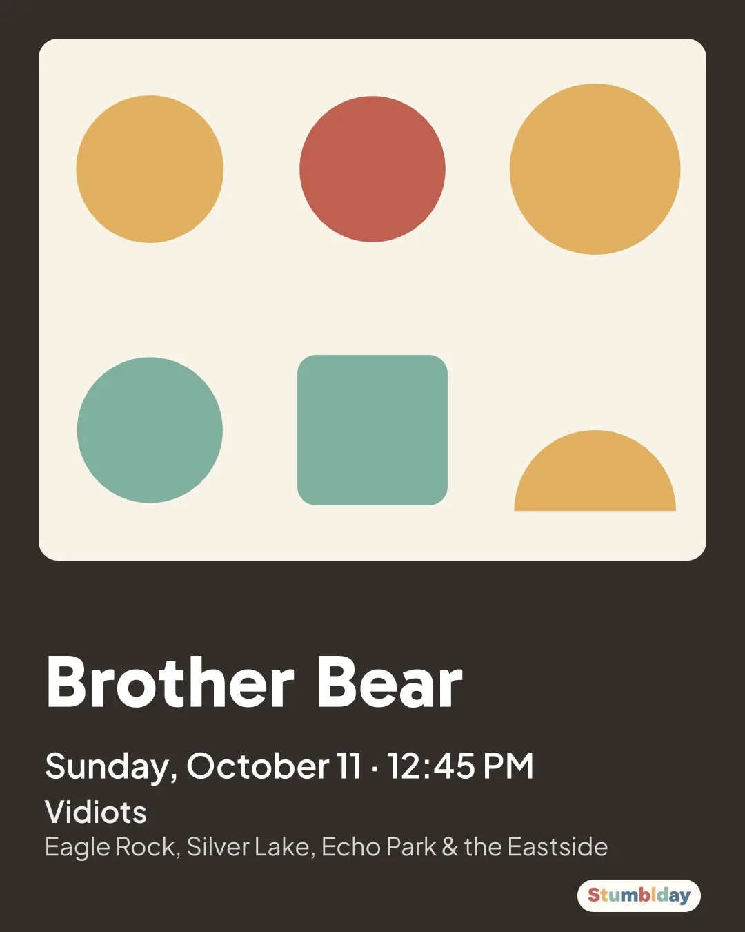 Flyer for Brother Bear: Sunday, October 11 · 12:45 PM at Vidiots