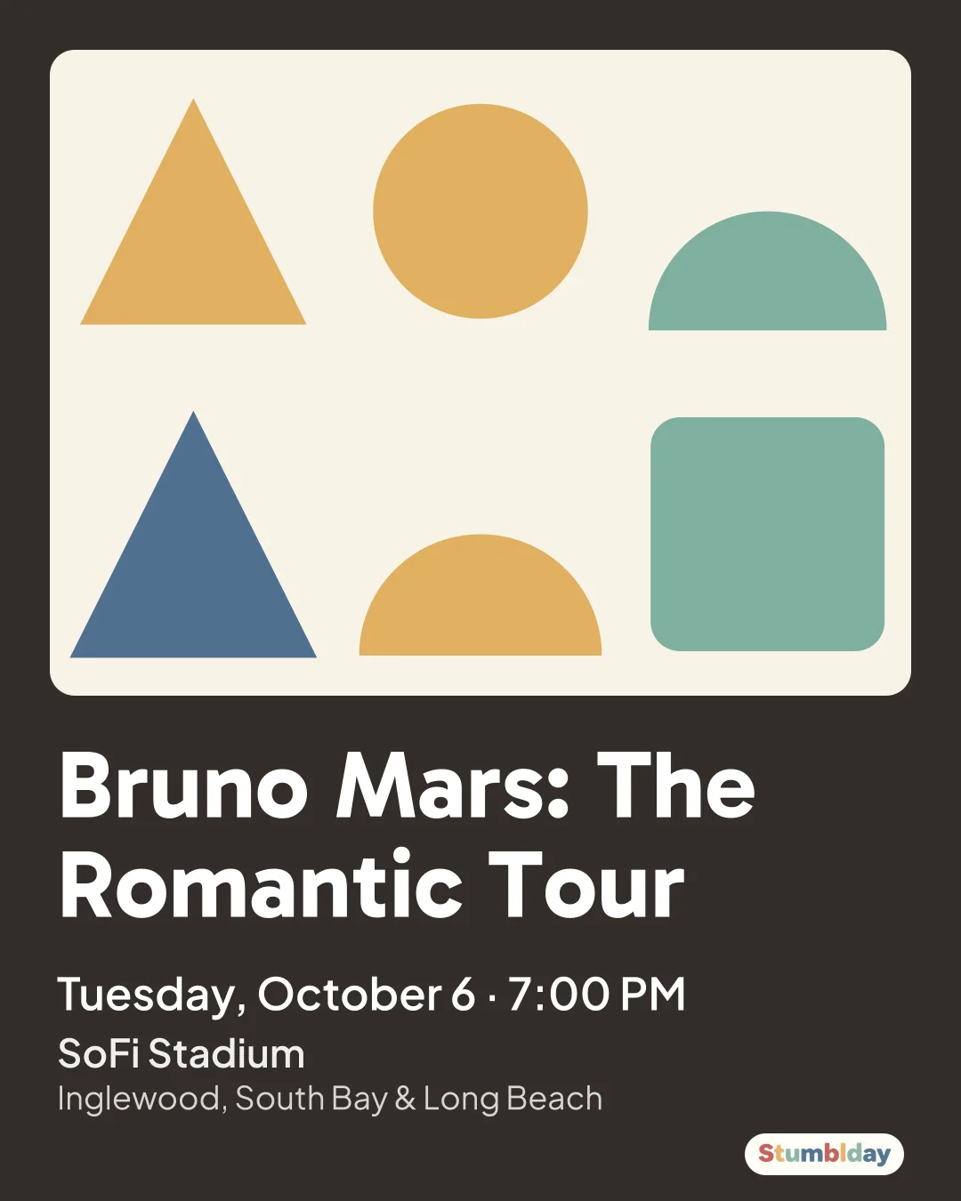 Flyer for Bruno Mars: The Romantic Tour: Tuesday, October 6 · 7:00 PM at SoFi Stadium