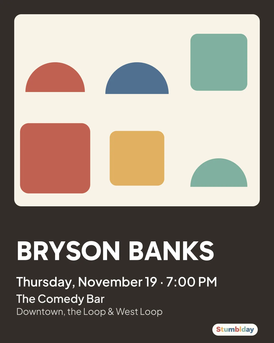 Flyer for BRYSON BANKS: Thursday, November 19 · 7:00 PM at The Comedy Bar