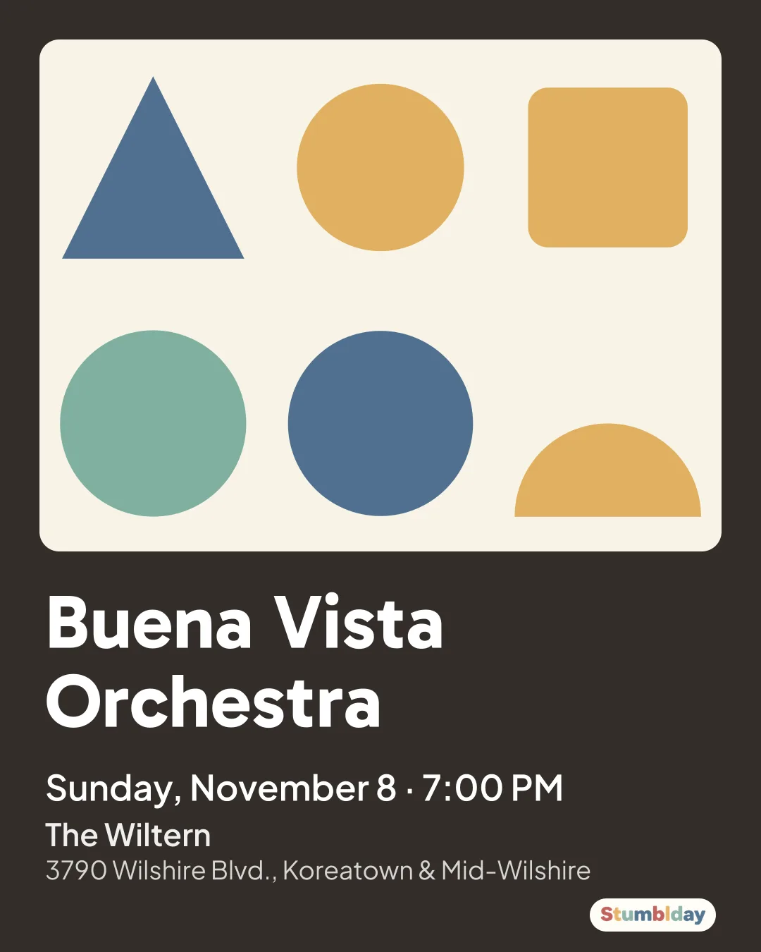 Flyer for Buena Vista Orchestra: Sunday, November 8 · 7:00 PM at The Wiltern