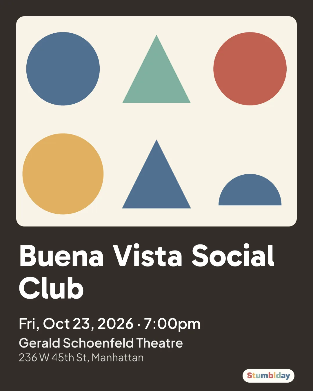 Flyer for Buena Vista Social Club: Fri, Oct 23, 2026 · 7:00pm at Gerald Schoenfeld Theatre