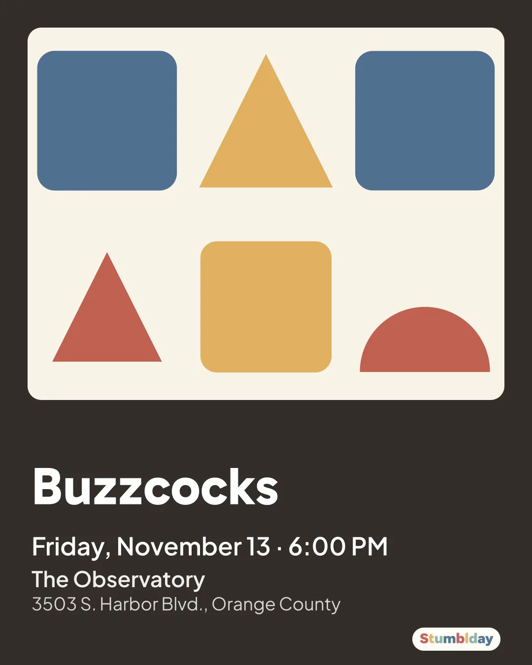 Flyer for Buzzcocks: Friday, November 13 · 6:00 PM at The Observatory