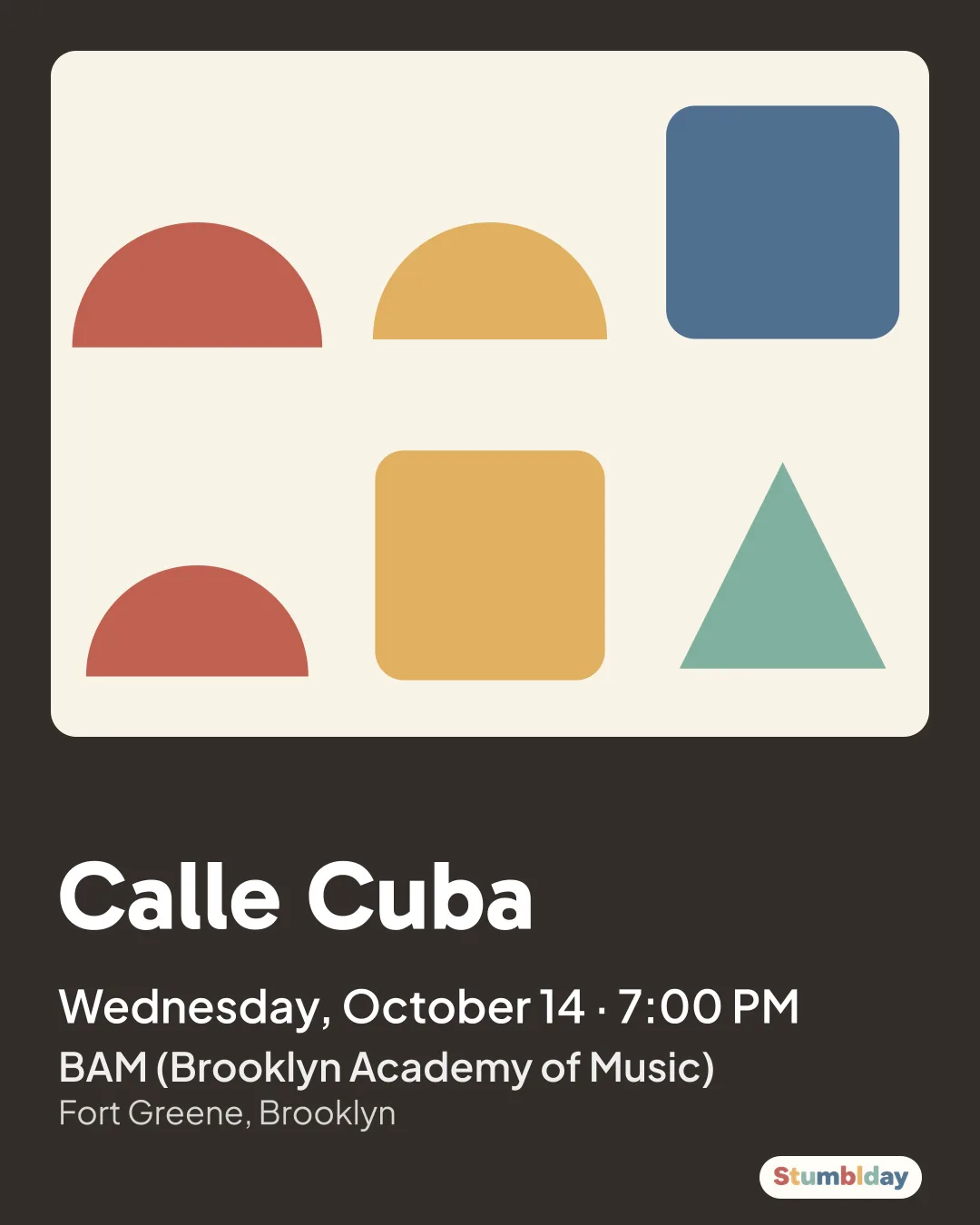 Flyer for Calle Cuba: Wednesday, October 14 · 7:00 PM at BAM (Brooklyn Academy of Music)