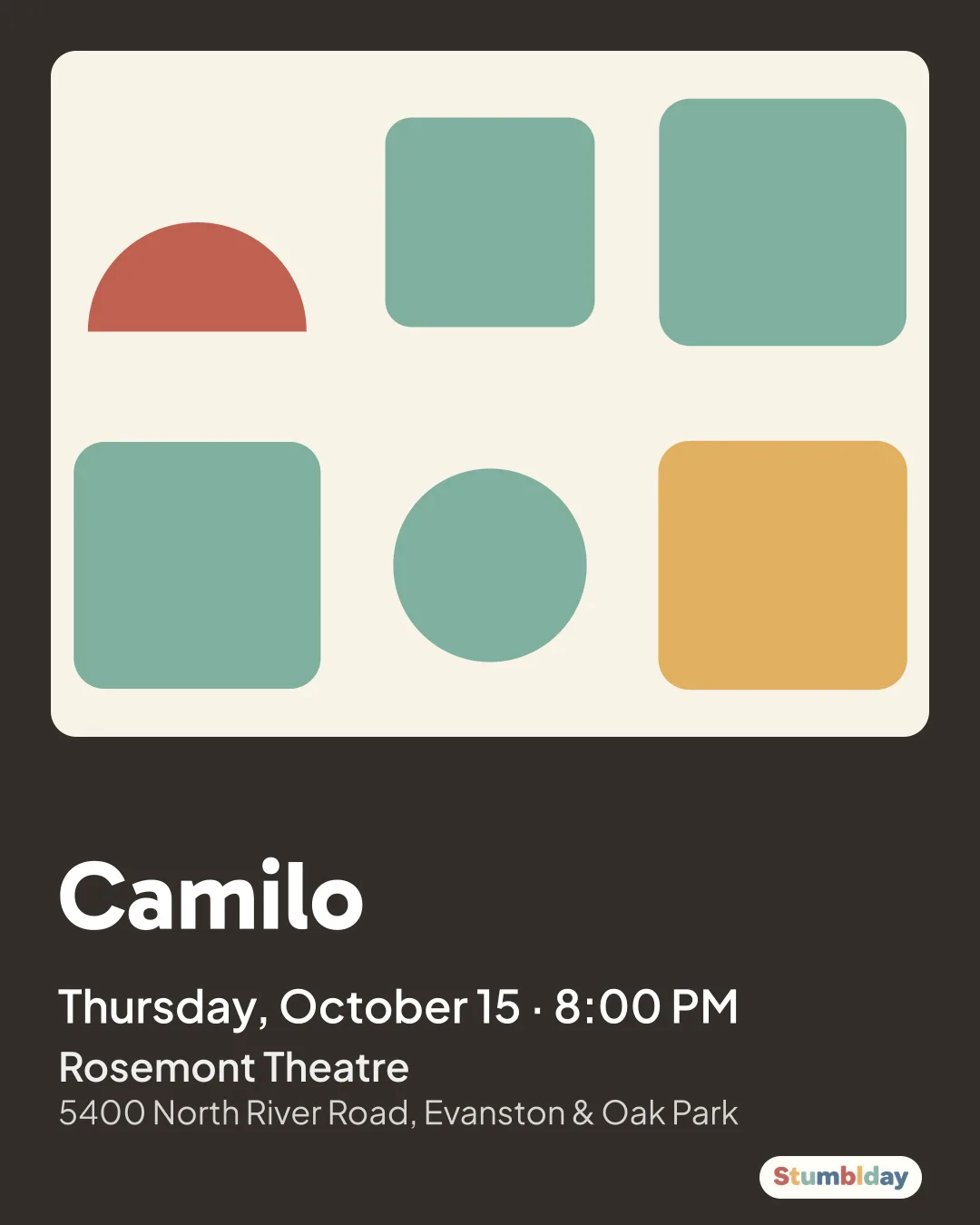 Flyer for Camilo: Thursday, October 15 · 8:00 PM at Rosemont Theatre