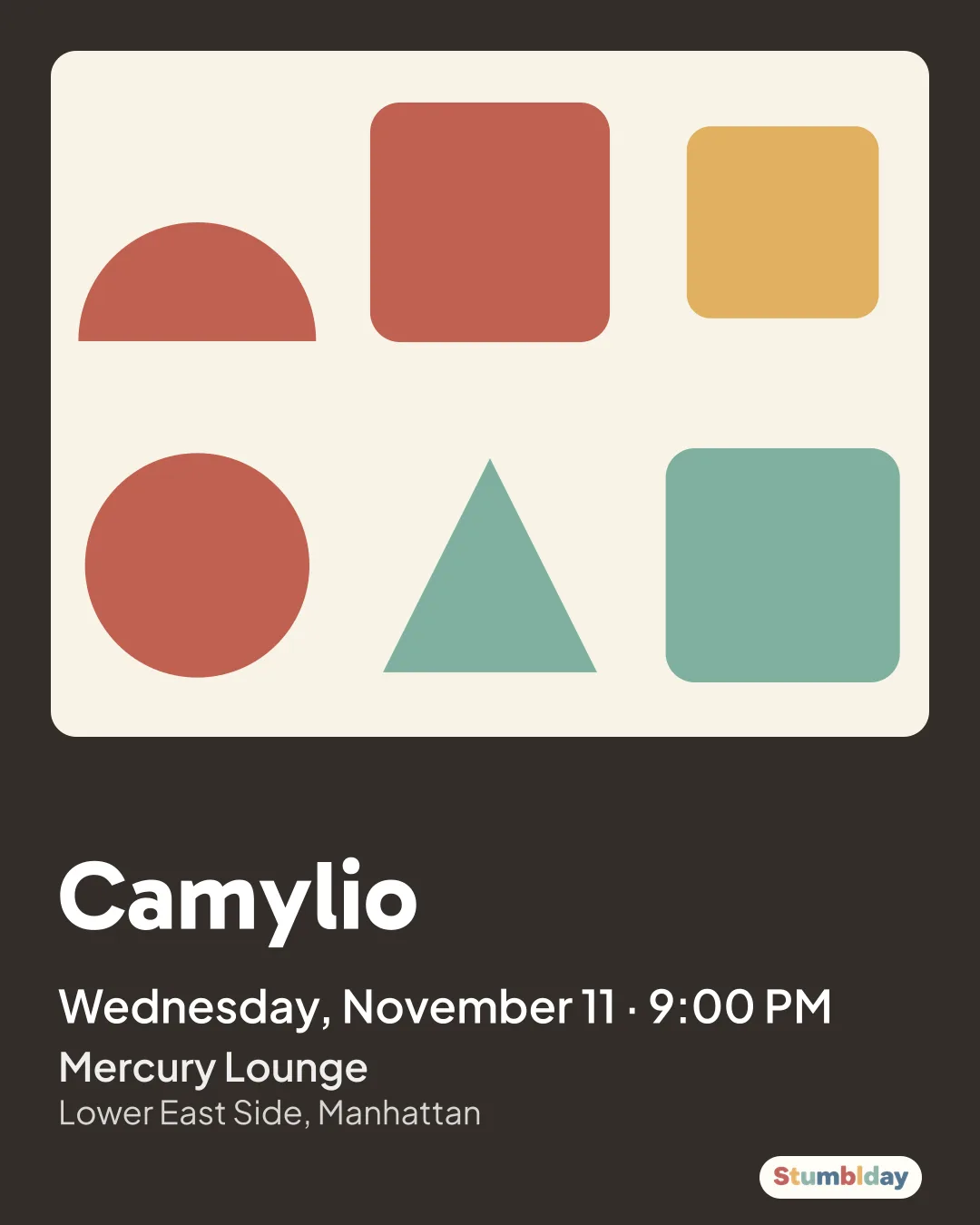Flyer for Camylio: Wednesday, November 11 · 9:00 PM at Mercury Lounge