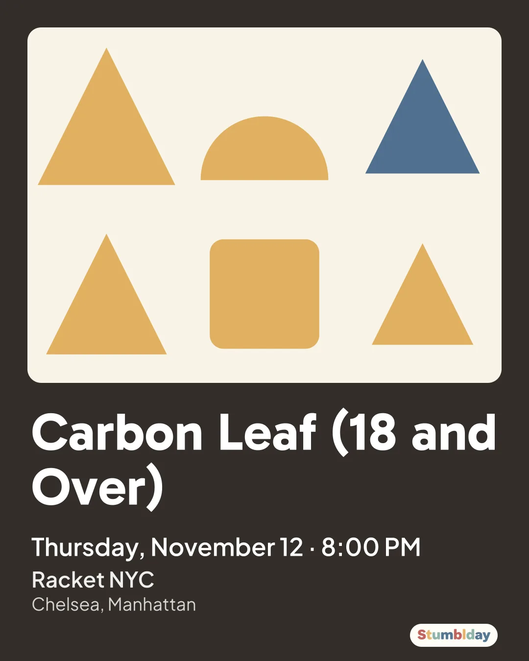 Flyer for Carbon Leaf (18 and Over): Thursday, November 12 · 8:00 PM at Racket NYC