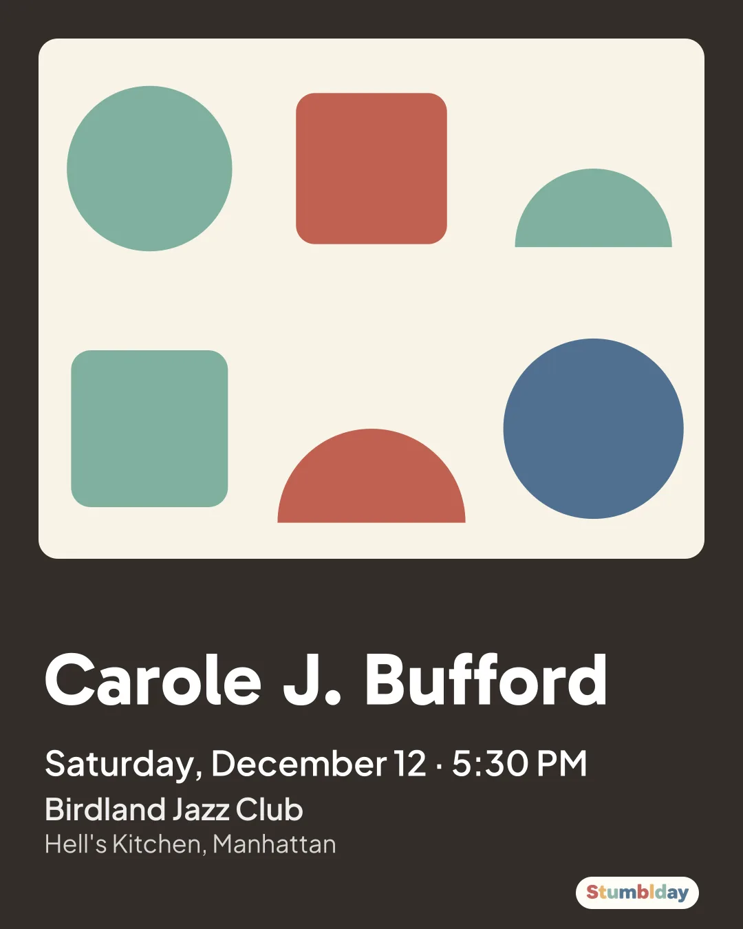 Flyer for Carole J. Bufford: Saturday, December 12 · 5:30 PM at Birdland Jazz Club