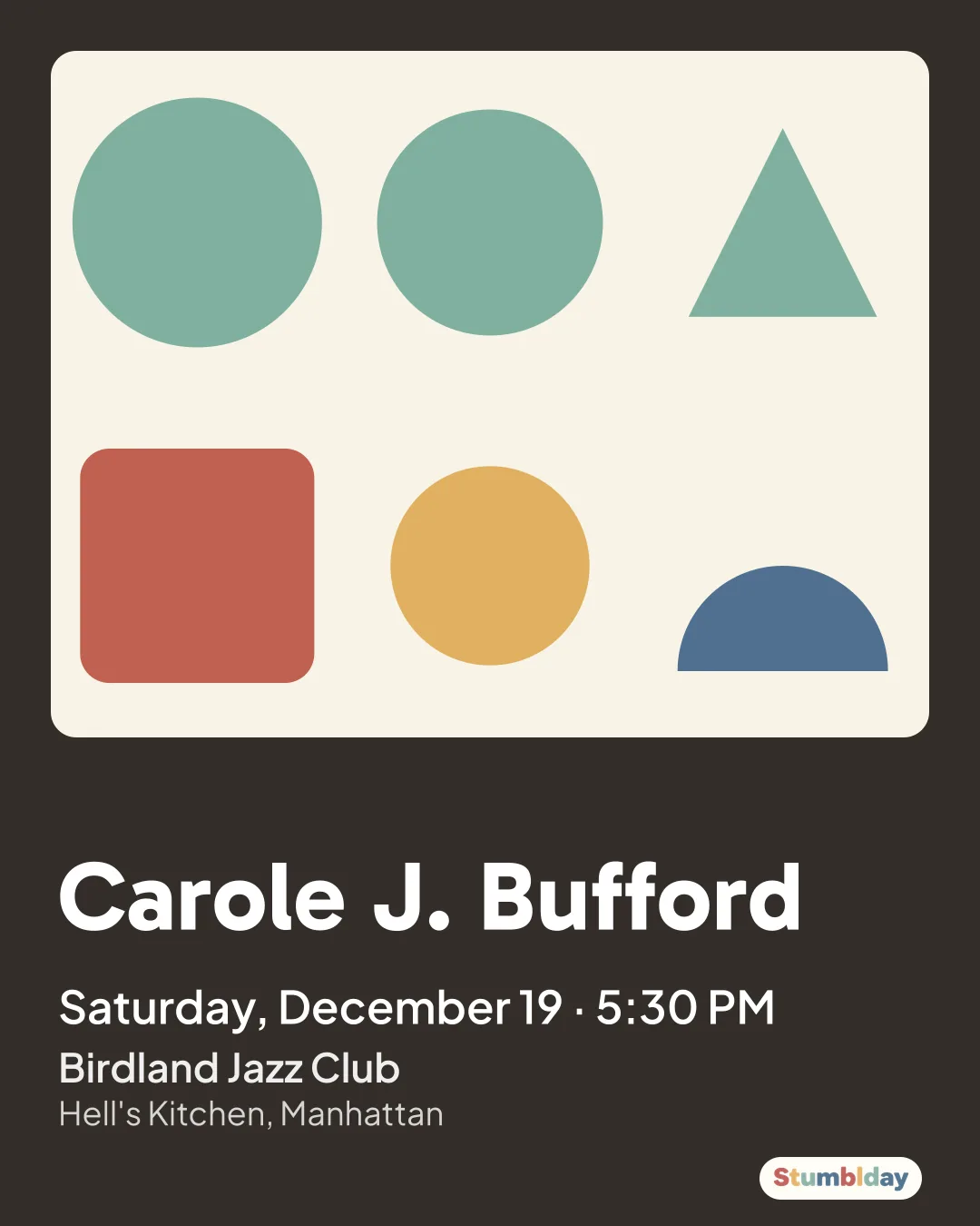 Flyer for Carole J. Bufford: Saturday, December 19 · 5:30 PM at Birdland Jazz Club