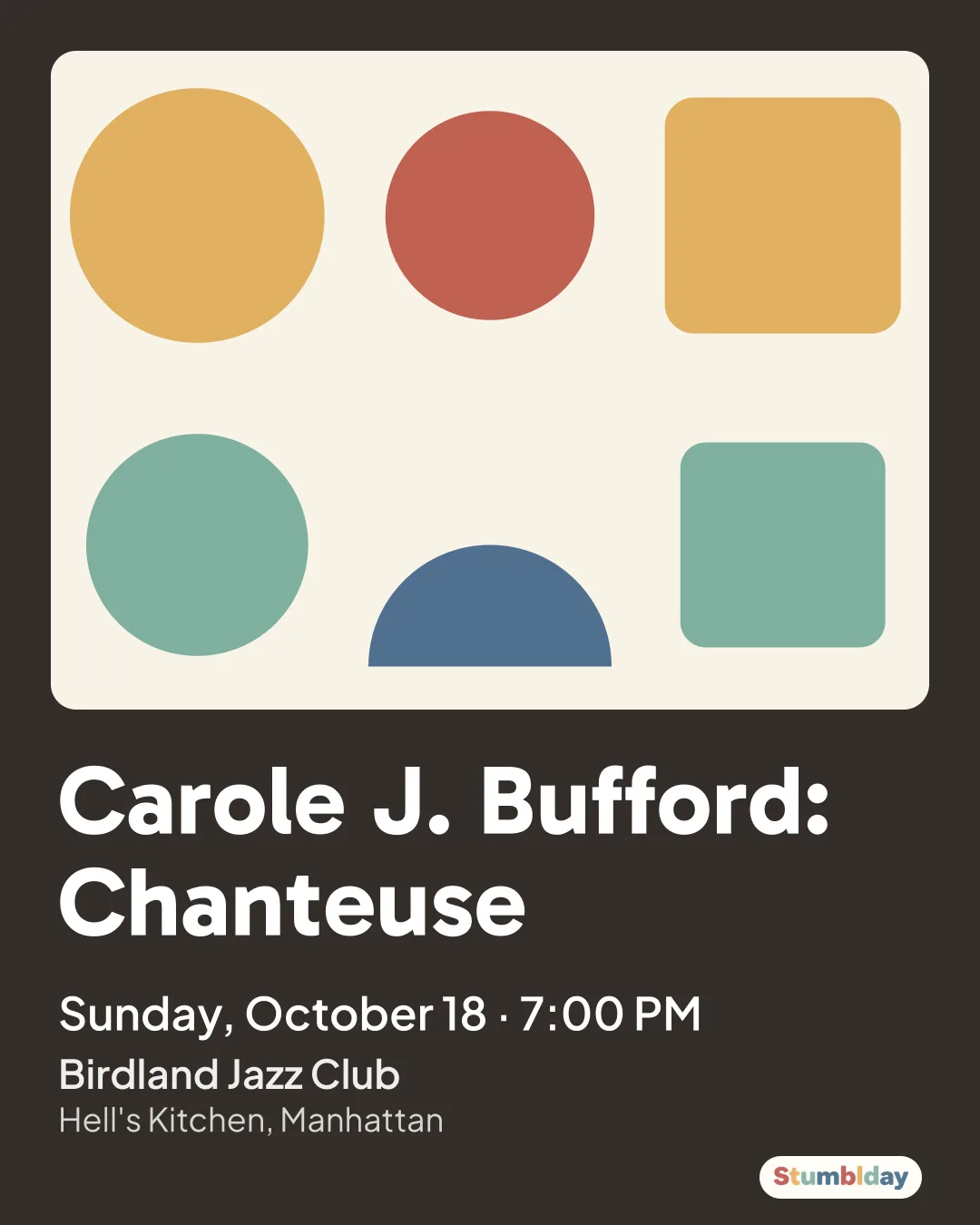 Flyer for Carole J. Bufford: Chanteuse: Sunday, October 18 · 7:00 PM at Birdland Jazz Club