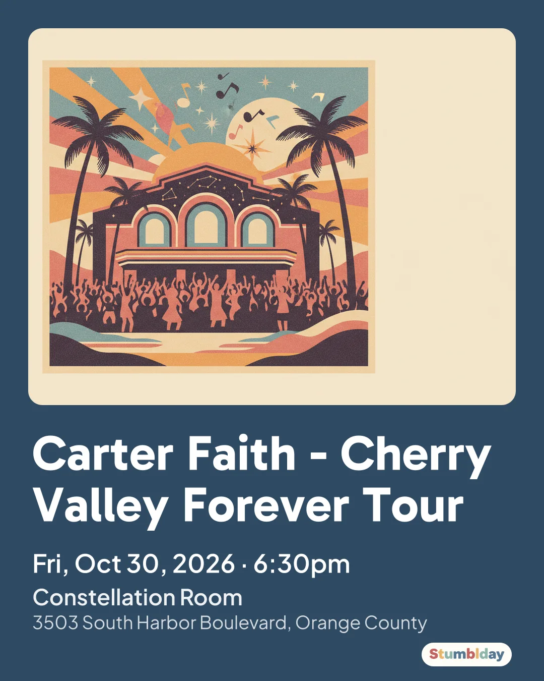 Flyer for Carter Faith - Cherry Valley Forever Tour: Fri, Oct 30, 2026 · 6:30pm at Constellation Room