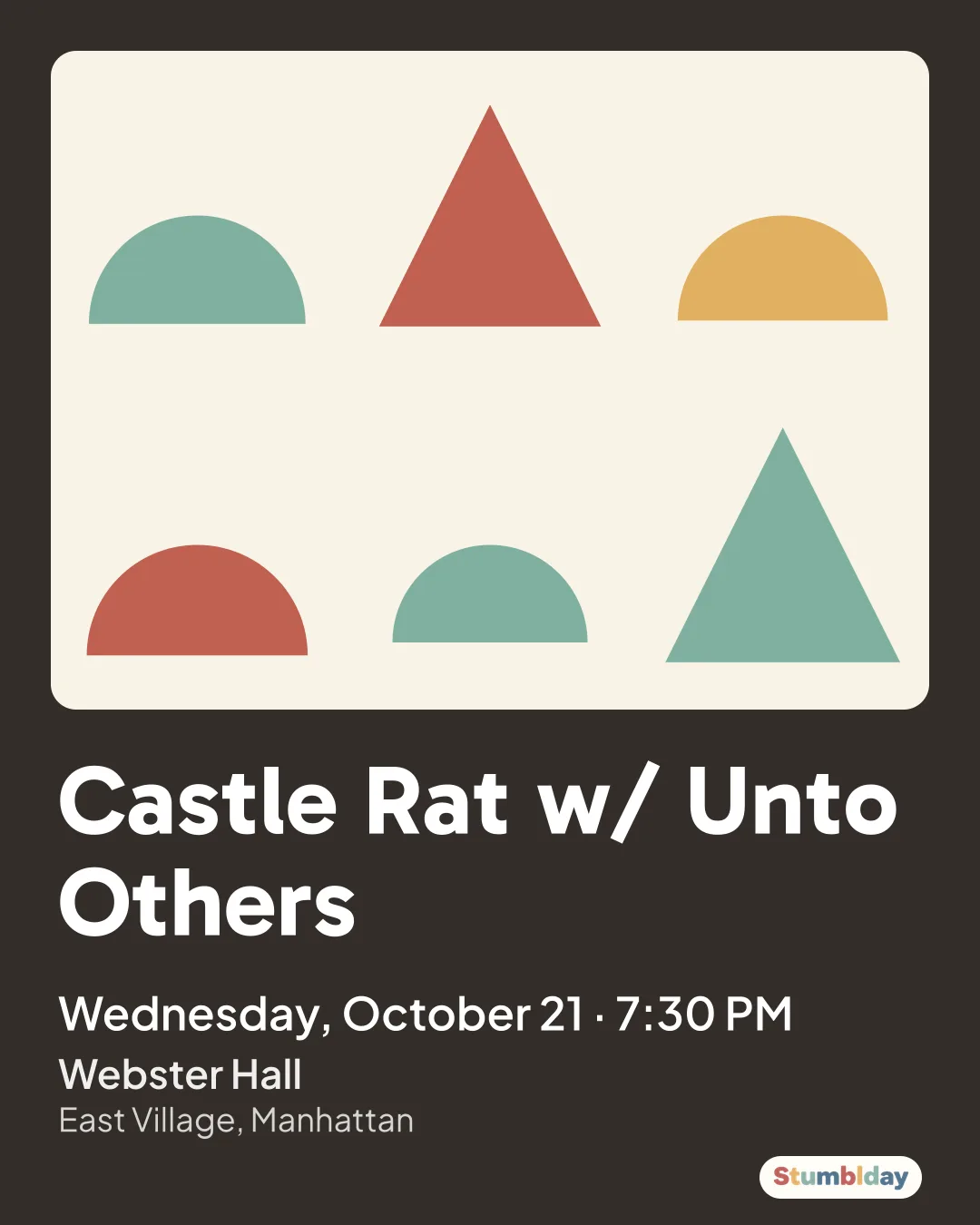 Flyer for Castle Rat w/ Unto Others: Wednesday, October 21 · 7:30 PM at Webster Hall