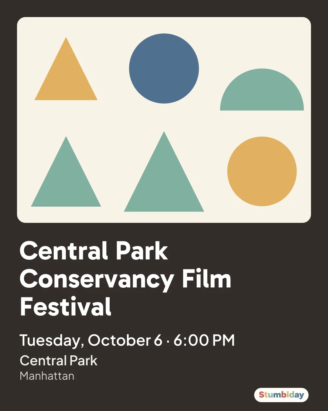 Flyer for Central Park Conservancy Film Festival: Tuesday, October 6 · 6:00 PM at Central Park
