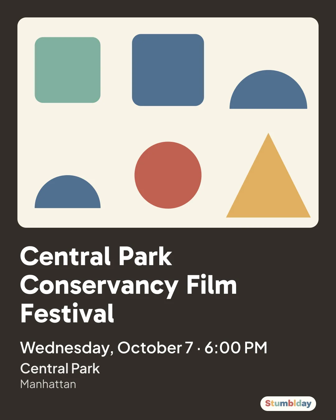 Flyer for Central Park Conservancy Film Festival: Wednesday, October 7 · 6:00 PM at Central Park