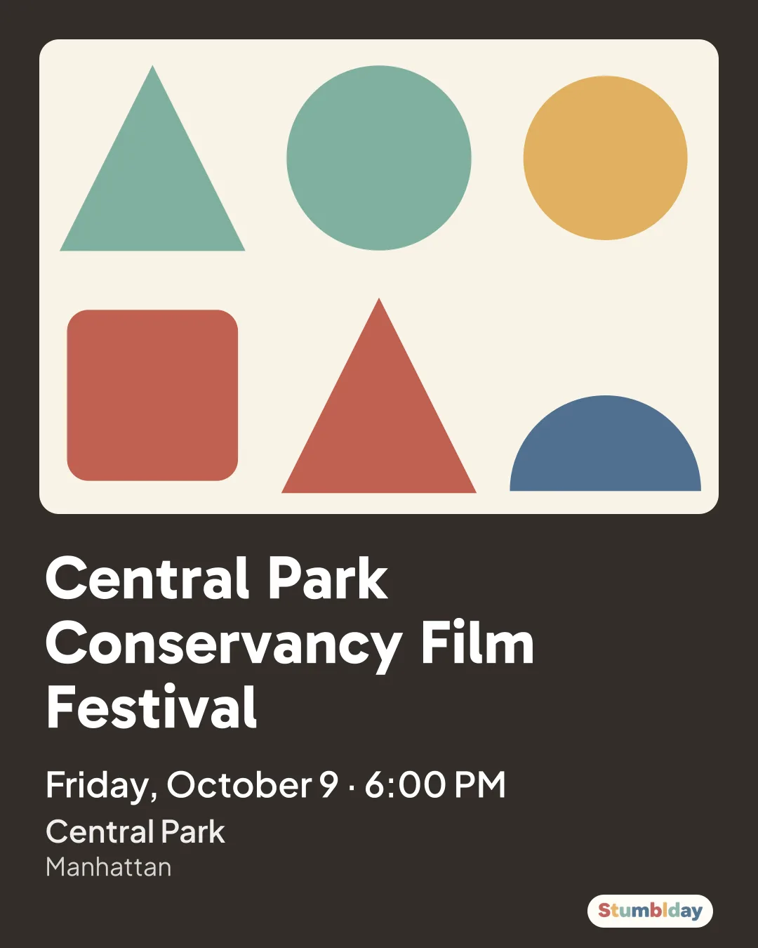 Flyer for Central Park Conservancy Film Festival: Friday, October 9 · 6:00 PM at Central Park