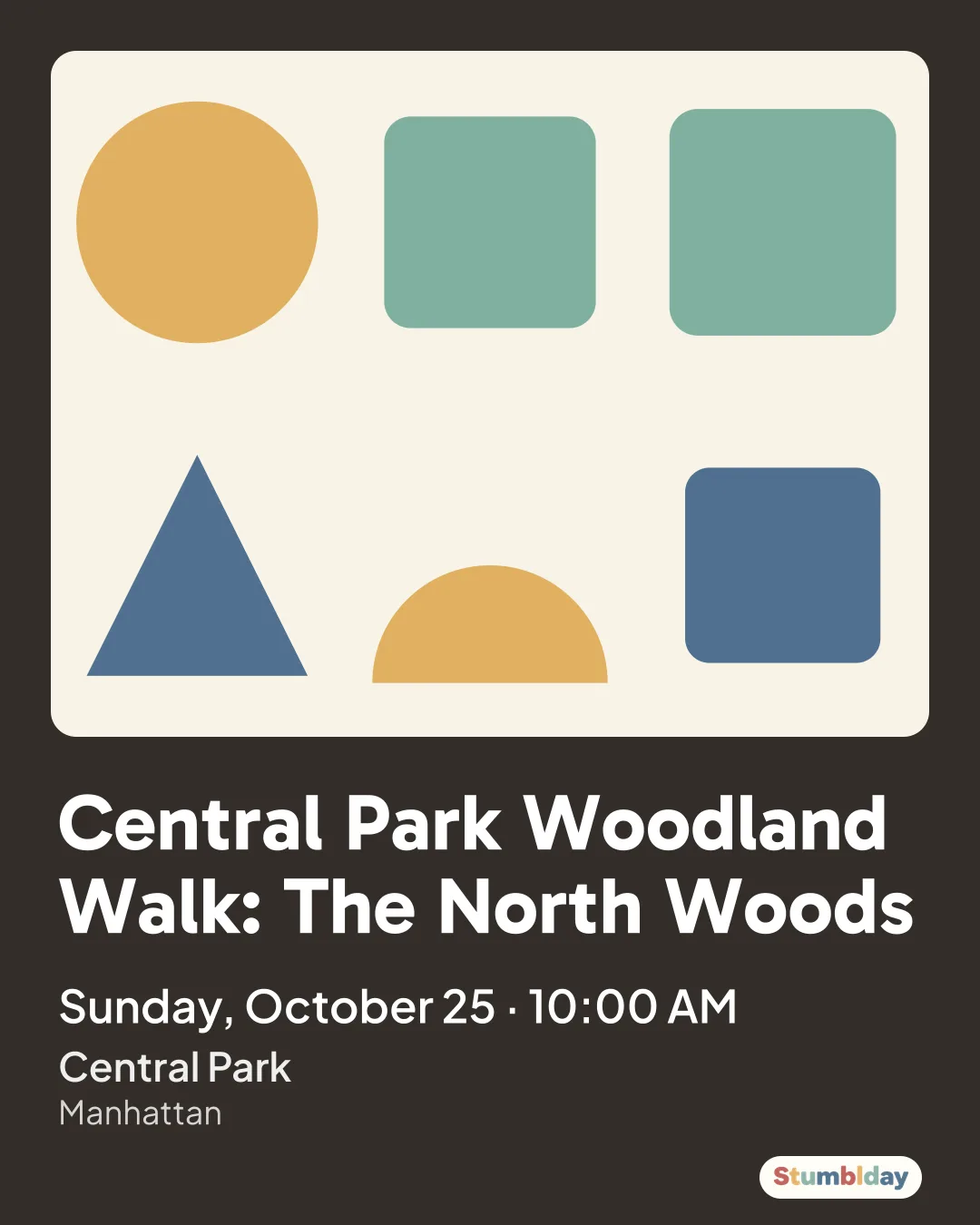 Flyer for Central Park Woodland Walk: The North Woods: Sunday, October 25 Β· 10:00 AM at Central Park