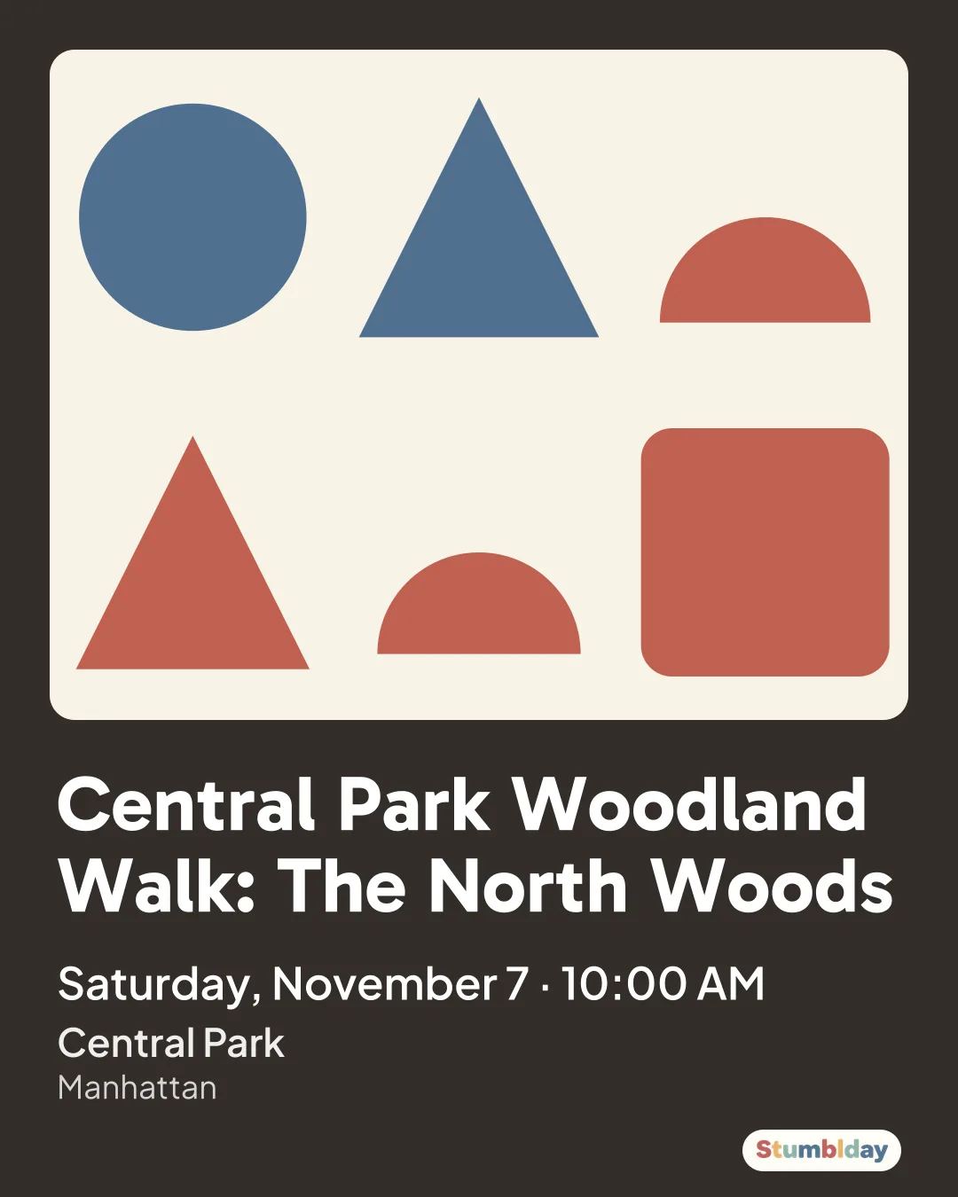Flyer for Central Park Woodland Walk: The North Woods: Saturday, November 7 Β· 10:00 AM at Central Park