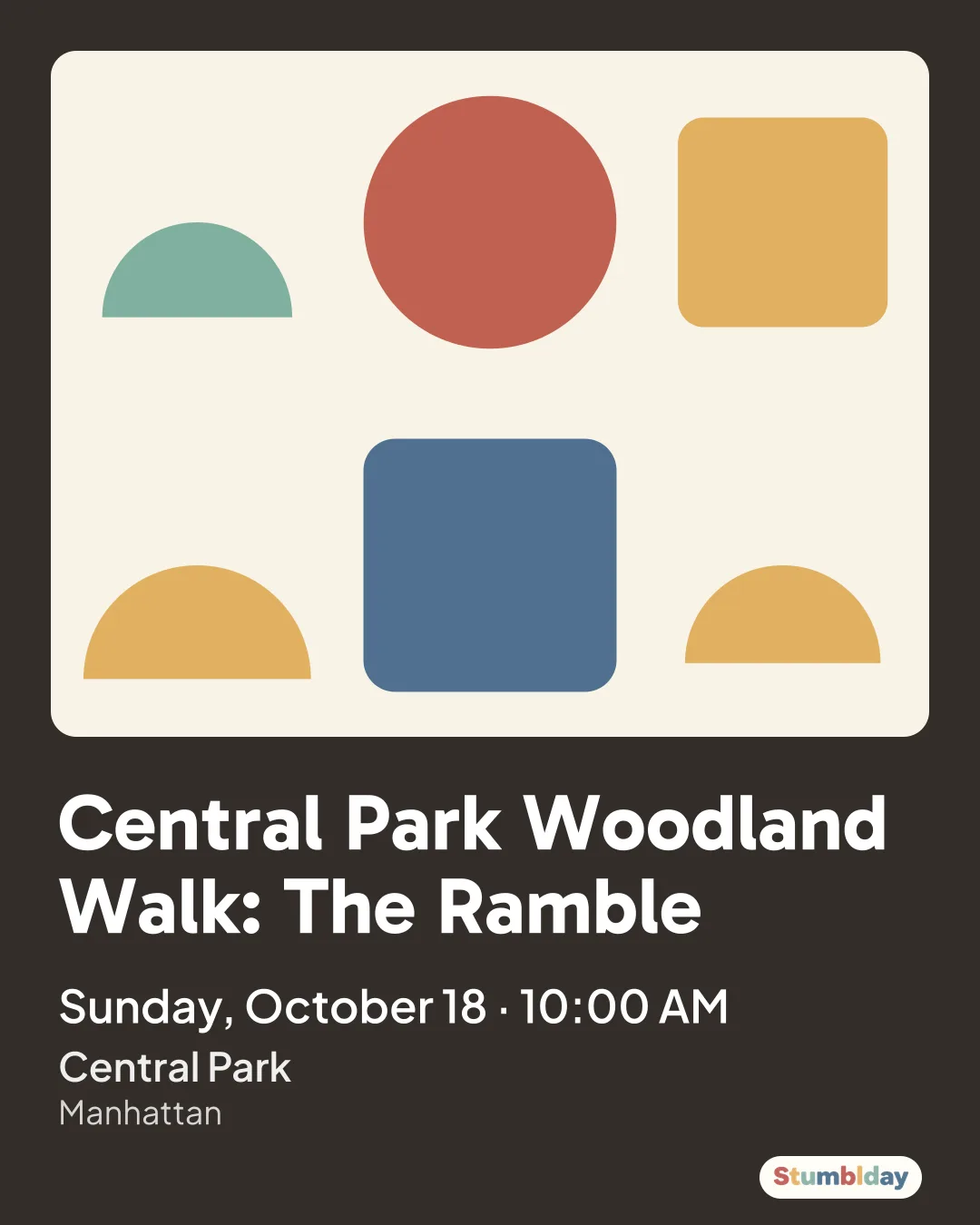 Flyer for Central Park Woodland Walk: The Ramble: Sunday, October 18 Β· 10:00 AM at Central Park