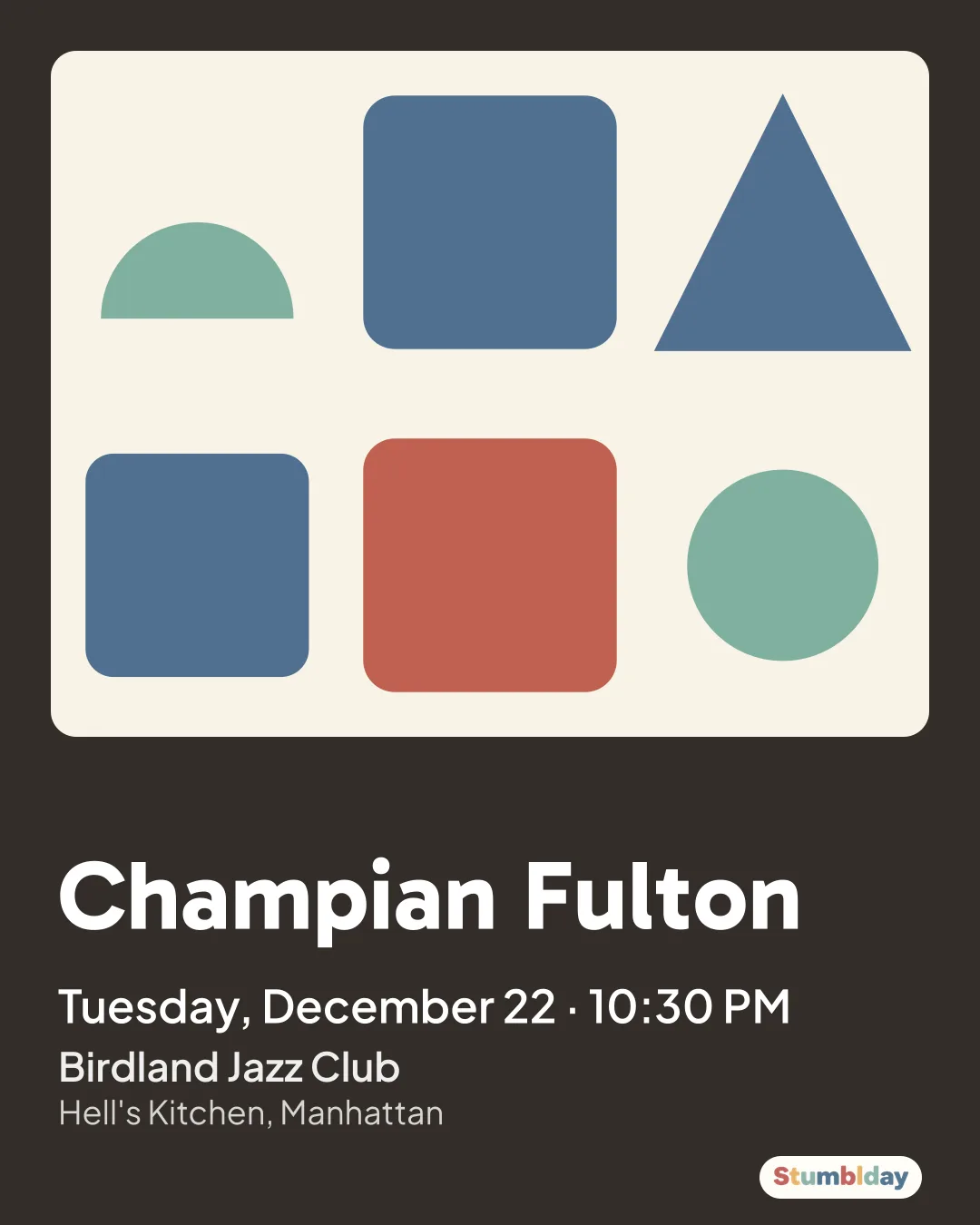 Flyer for Champian Fulton: Tuesday, December 22 · 10:30 PM at Birdland Jazz Club