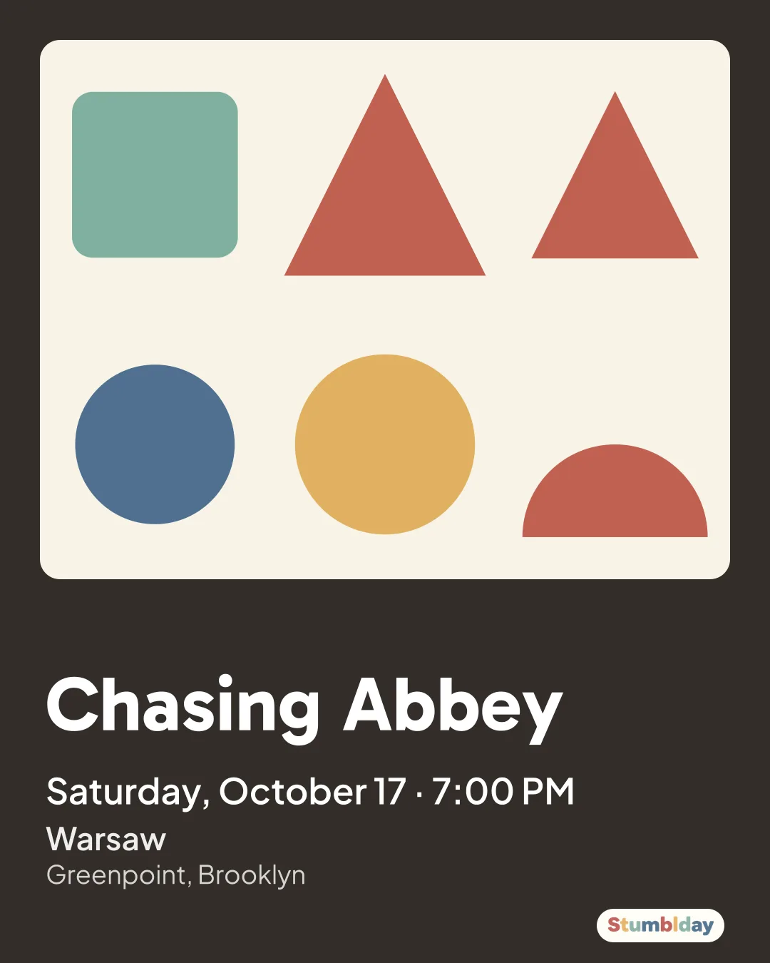 Flyer for Chasing Abbey: Saturday, October 17 · 7:00 PM at Warsaw