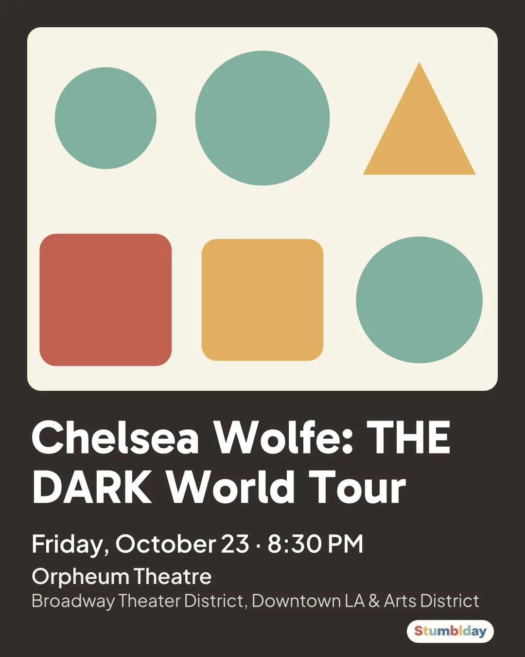 Flyer for Chelsea Wolfe: THE DARK World Tour: Friday, October 23 ¡ 8:30 PM at Orpheum Theatre