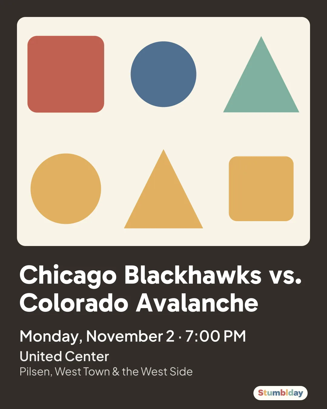 Flyer for Chicago Blackhawks vs. Colorado Avalanche: Monday, November 2 · 7:00 PM at United Center