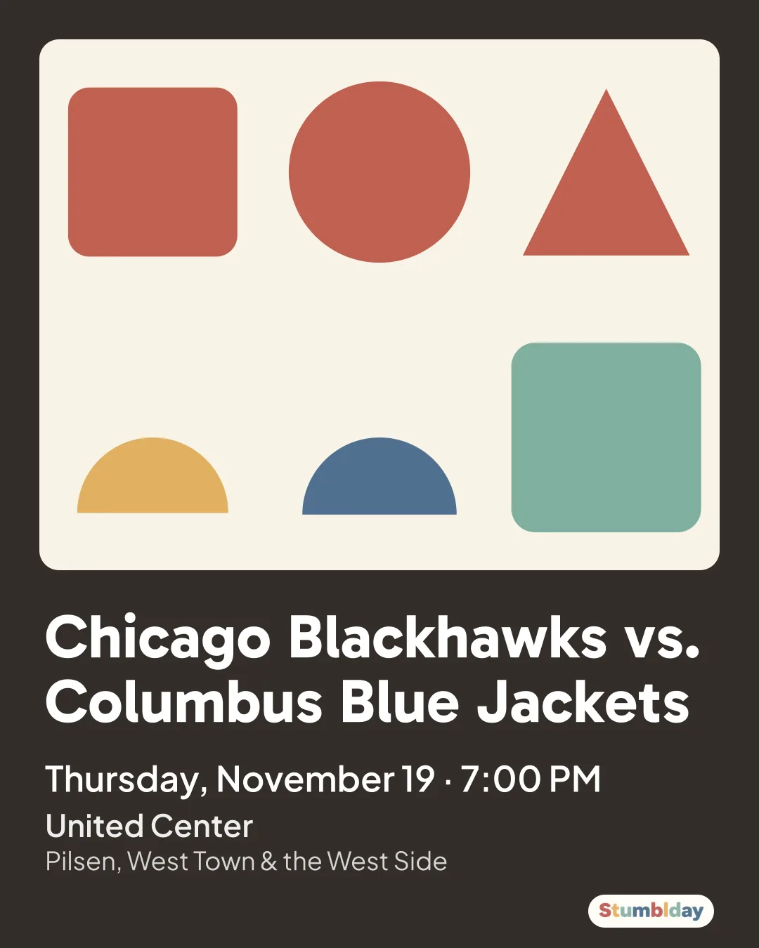Flyer for Chicago Blackhawks vs. Columbus Blue Jackets: Thursday, November 19 · 7:00 PM at United Center