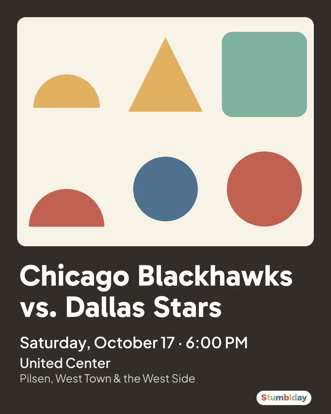 Flyer for Chicago Blackhawks vs. Dallas Stars: Saturday, October 17 · 6:00 PM at United Center