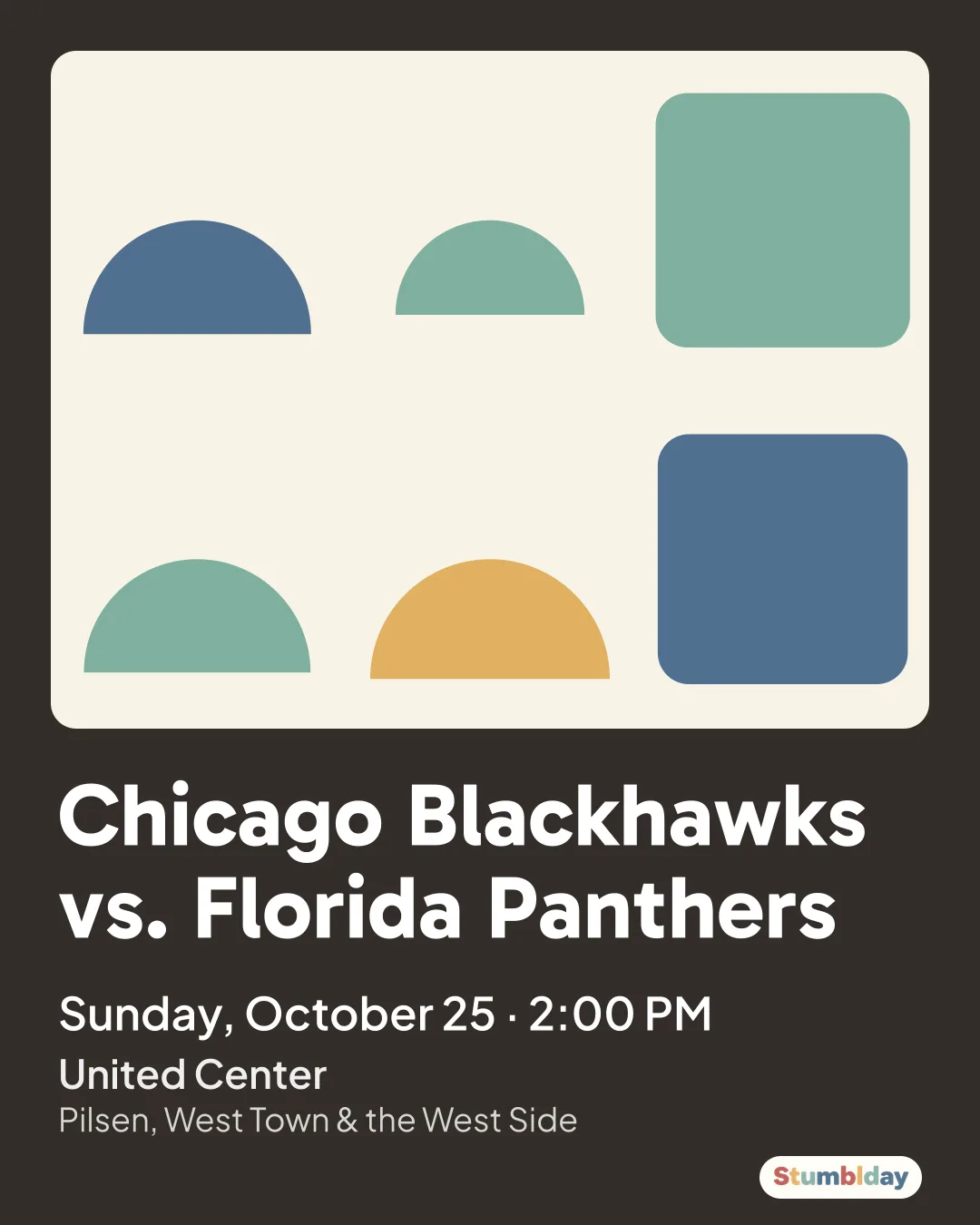 Flyer for Chicago Blackhawks vs. Florida Panthers: Sunday, October 25 · 2:00 PM at United Center